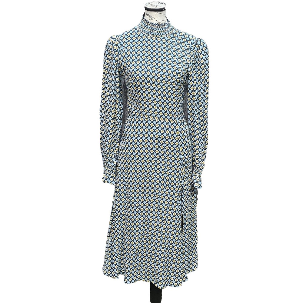 Reformation Stevi Midi Dress Sz 0 Green Geometric Smocked Retro Wedding Chic